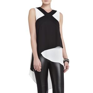 BCBG asymmetrical black and white blouse NWT XS